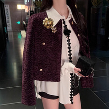 2025秋冬新款小香风羊毛编织毛呢外套女短款显瘦粗花呢上衣2125