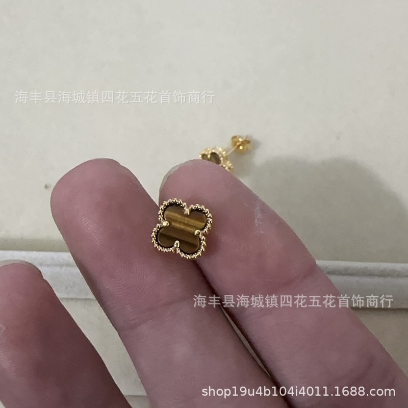 高版四叶草mini耳钉天然贝母厚金电镀 18K玫瑰金厂家直销直播批发|undefined