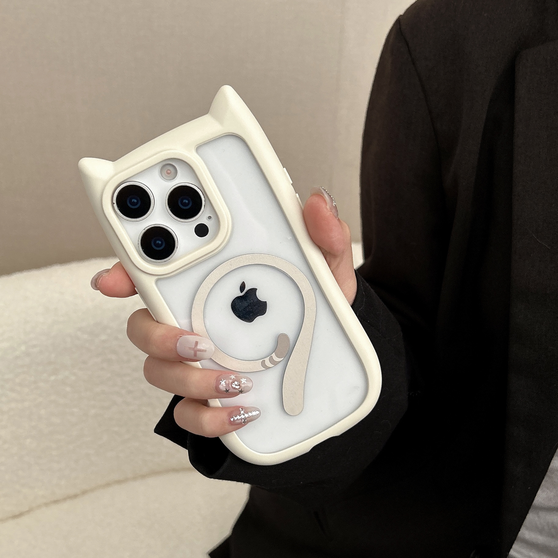 Magnetic Phone Case With Cat Ears And Tail For Phone 17 Pro Max_voghion.com