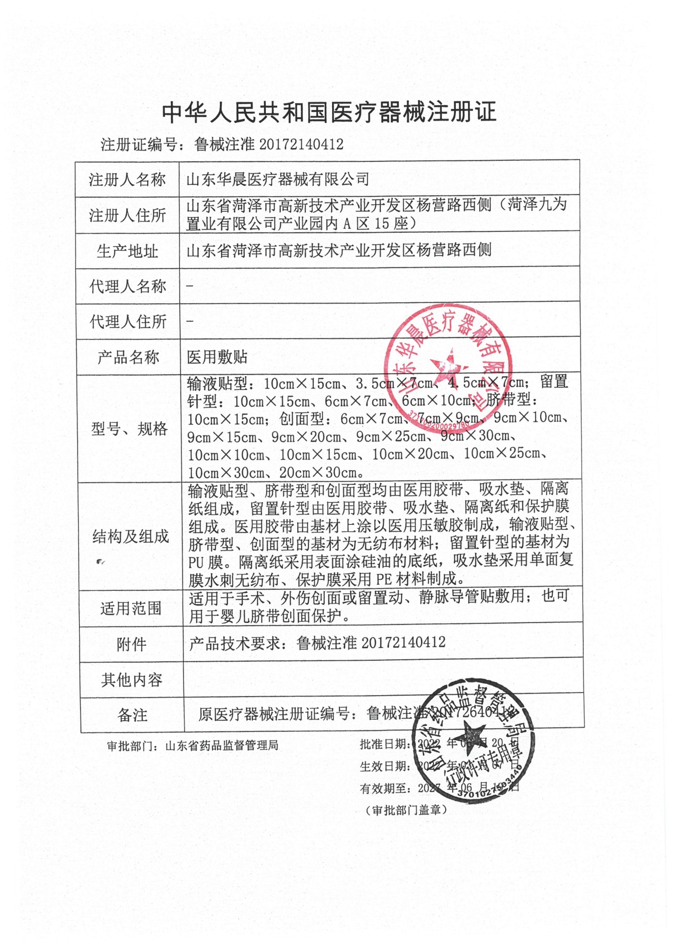 医用敷贴注册证