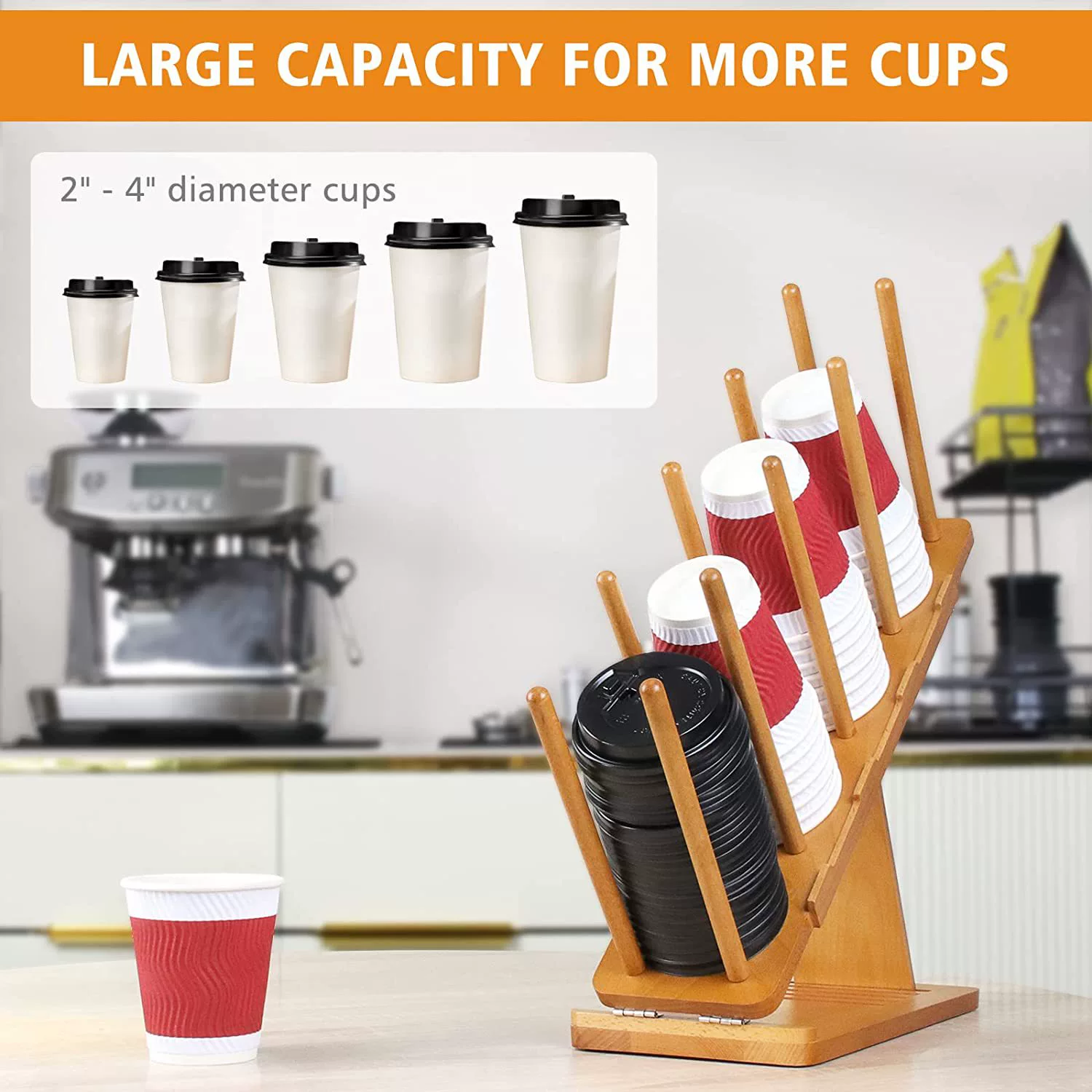 Деревянная стойка для хранения кофейных чашек стеллаж для хранения кофейных чашек с регулируемым углом наклона одноразовая деревянная стойка для хранения чашек