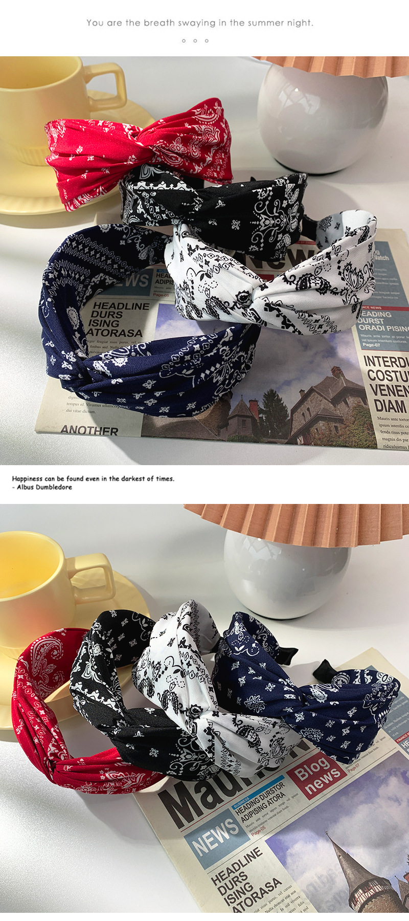 Korean Contrast Color Printing Fabric Cross Headband Wholesale display picture 4