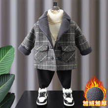 男童2025年新款加绒毛呢外套秋冬冬季儿童装加厚秋装洋气呢子大衣