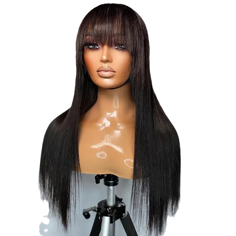 Long Synthetic Hair Wig With Bangs Straight And Wavy Full Coverage_voghion.com