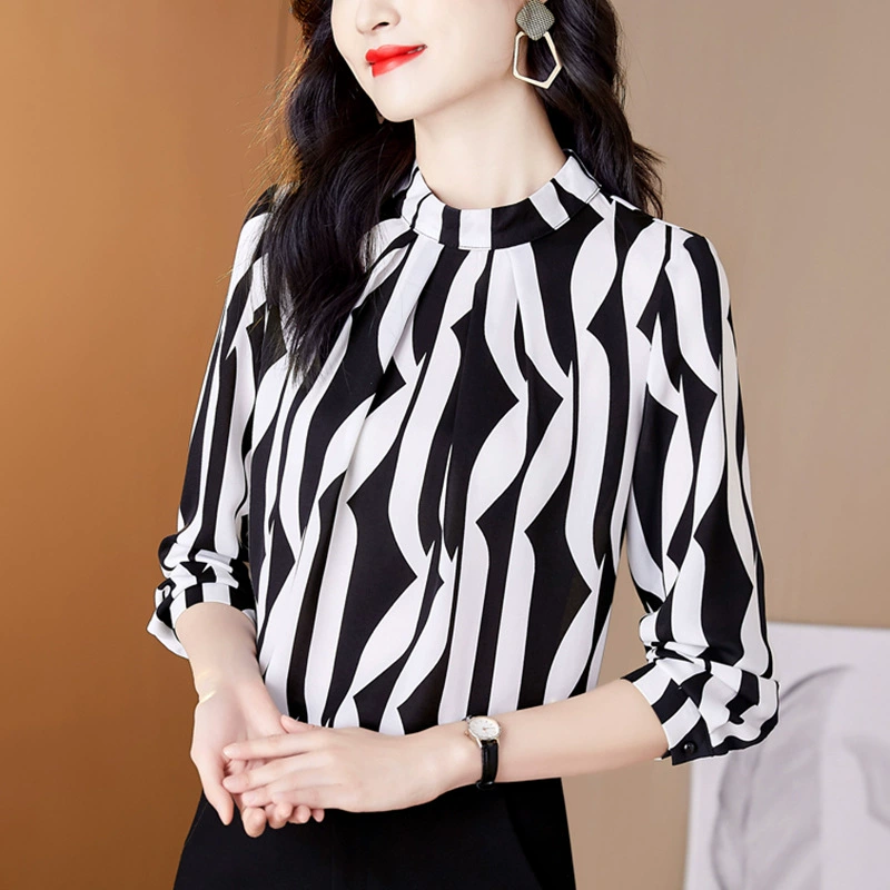 Шифоновая рубашка дамы новый ранняя весна и осень 2023 года с длинными рукавами, модный темперамент, дикая рубашка