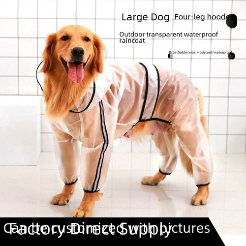 Spring and Summer New Wholesale Pet Outdoor Medium and Large Dog Four-Legged Big Dog Hooded Dog Waterproof Transparent Raincoat