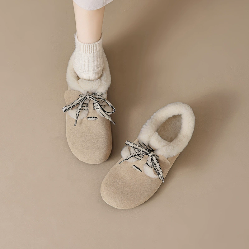 Augusten плюс бархатные ботинки Bucken Женская 2024 новая зимняя толстая подошва плоская обувь Мюллер один педаль шерстяная хлопчатобумажная обувь