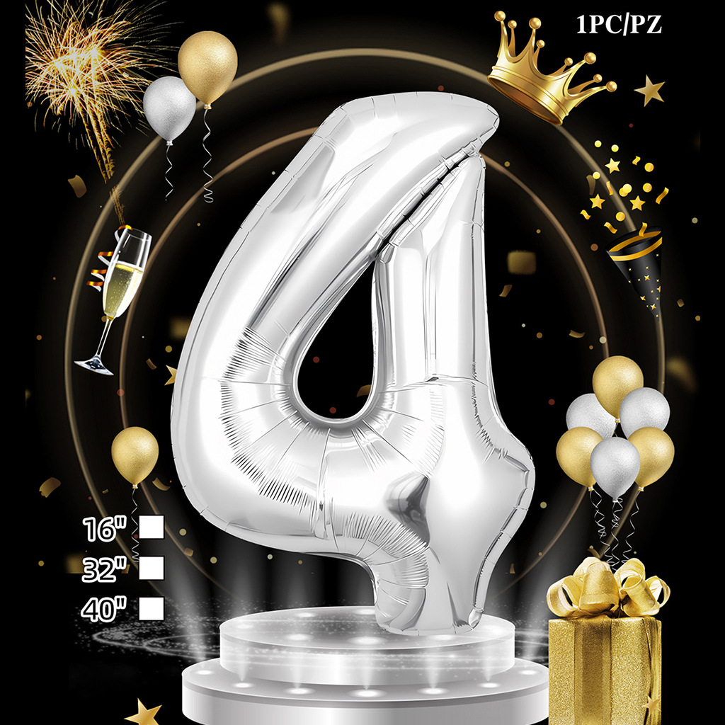 Silver Digital Age 32 pulgadas cumpleaños tarjeta de papel independiente transfronteriza embalaje versión estadounidense película de aluminio delgado decoración de globo flotante
