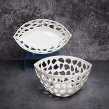 欧式简约陶瓷水果盘客厅家用茶几零食收纳筐创意雕通镂空果篮盆