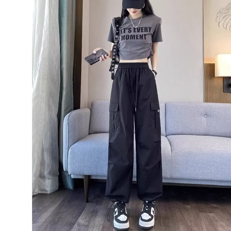 American retro thin overalls women's loose drawstring design sense ins street High Street hot girl casual pants summer American retro thin overalls women's loose drawstring design sense ins street High Street hot girl casual pants summer