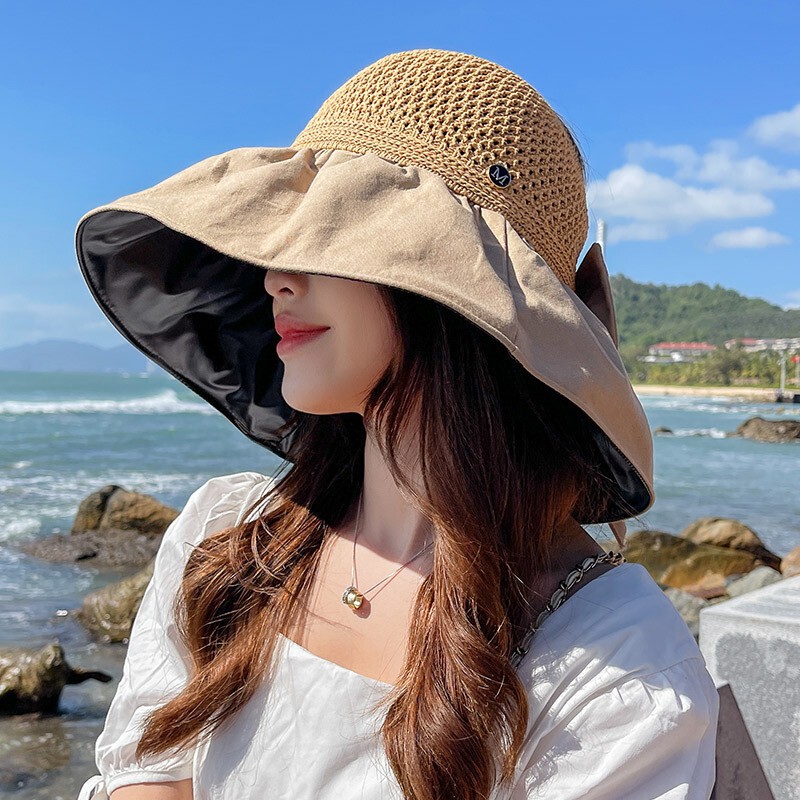 Sunshade Hat Women's Summer Anti-UV Black Glue Fisherman Hat Outdoor Beach Big Brim Basin Hat Korean Style Fashionable Face Shading
