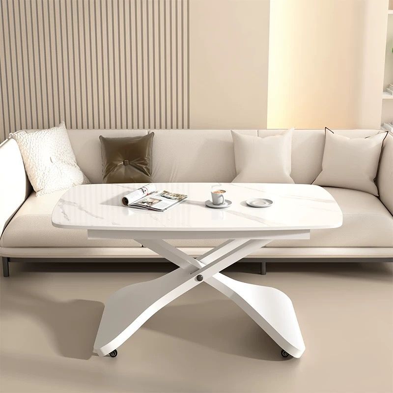 巧礼屋现代简约岩板茶几餐桌一体多功能方形可移动升降客厅小户型