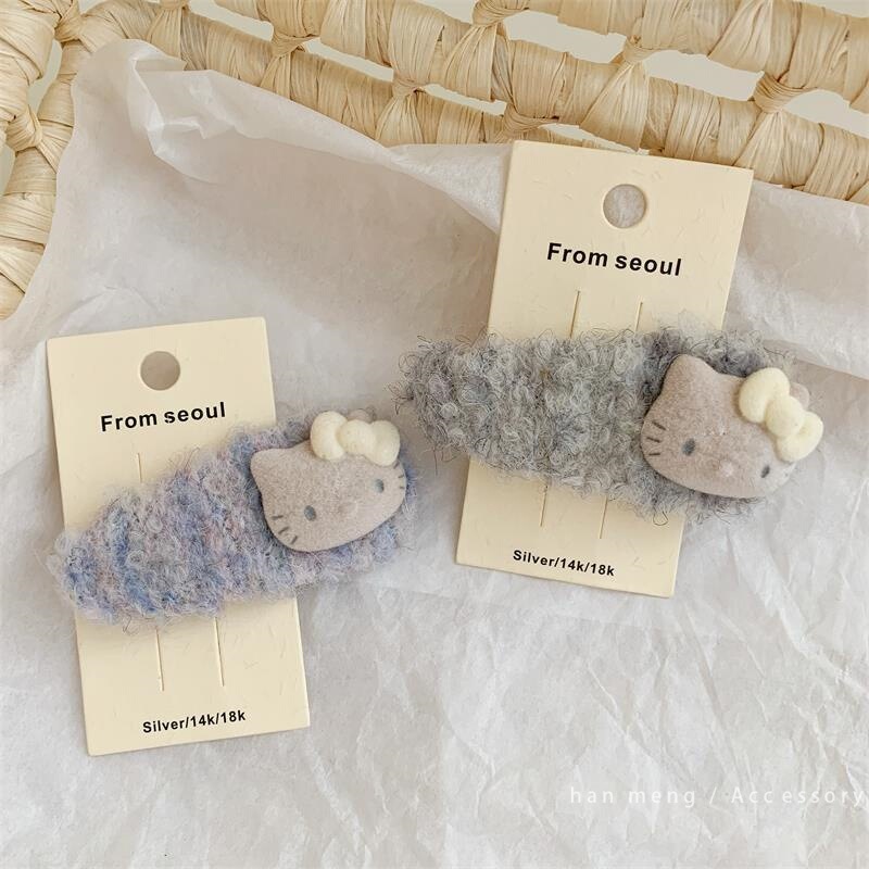 Autumn and Winter Plush Japanese Cute Kitty Cat Hairpin Cartoon Hair Accessory High-Value Versatile Bangs Side Clip