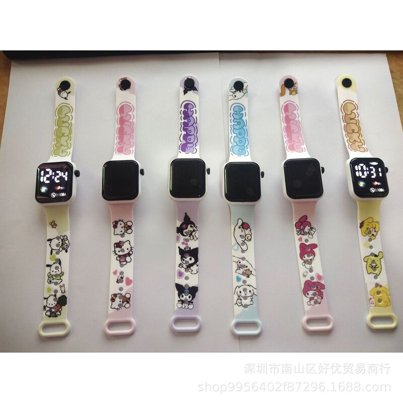 2024 new [Earth] cartoon printing button LED watch fashion square children student electronic watch