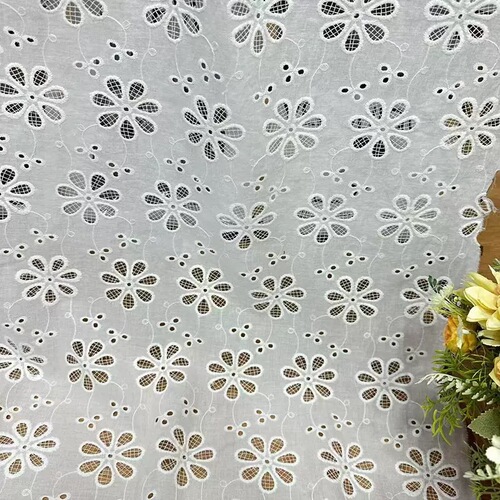 Embroidered fabric polyester cotton lace fabric women's dress embroidery floral edge hollow embroidery stereoscopic embroidery