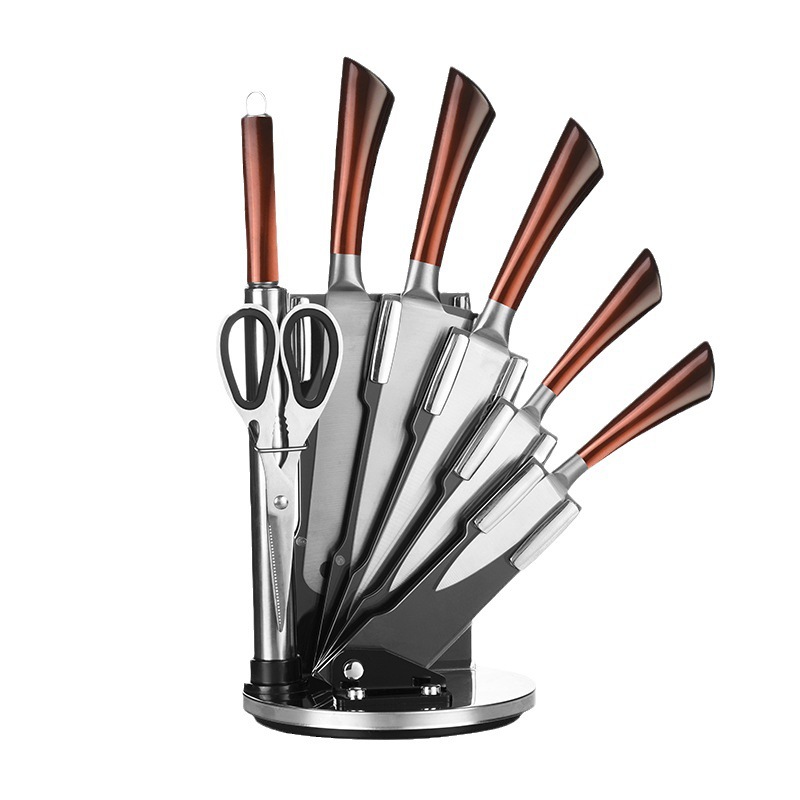 Venta caliente transfronteriza de acero inoxidable mango hueco cuchillo de cocina de nueve piezas conjunto cuchillo de cocina regalo conjunto cuchillo de cocina del hogar