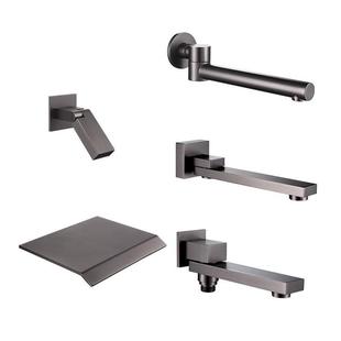 Gun Gray All-Copper Basin Faucet Embedded in Wall-Mounted Washbasin Above and Below the Basin with Rotatable Spout