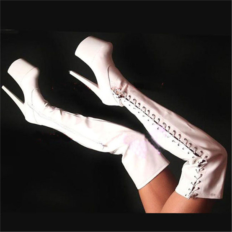 26cm super tacones delgados tablero impermeable botas de muslo amor en un talón de tubo de acero odio alto sexy mujer grande