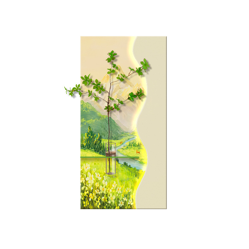 奶油风玄关装饰画高级感立体砂岩画水培绿植走廊过道led壁灯挂画|undefined