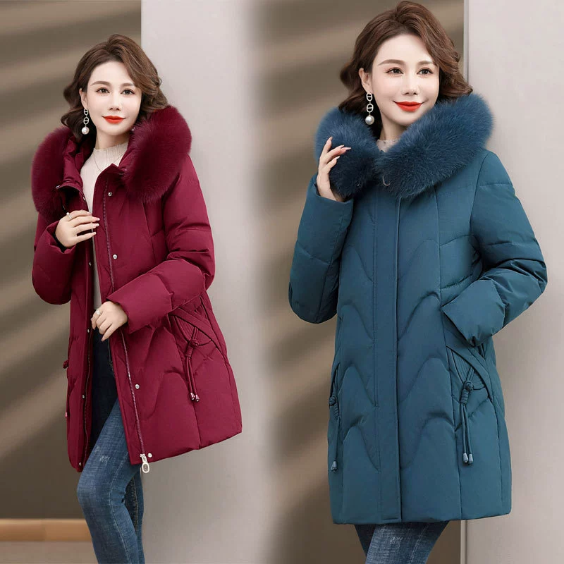 Пуховик для матери, длинный утолщенный в западном стиле, новинка 2023 года, зимняя женская одежда для среднего и пожилого возраста, хлопковое пальто больших размеров, пальто