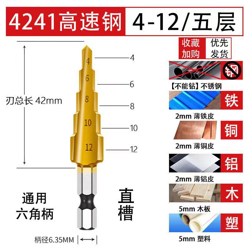 宝塔钻头含钴万能多功能不锈钢专用神器金属阶梯扩孔高硬度开孔器