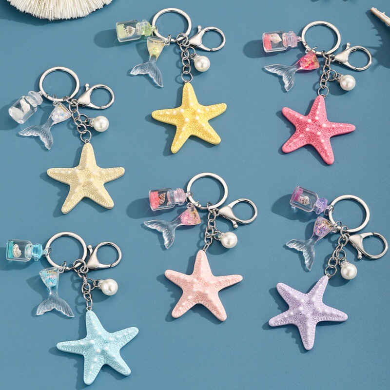 Cross-Border Shell Luminous Drift Bottle Conch Keychain Bag Pendant Ocean Series Mermaid Tail Car Hanging Ornament