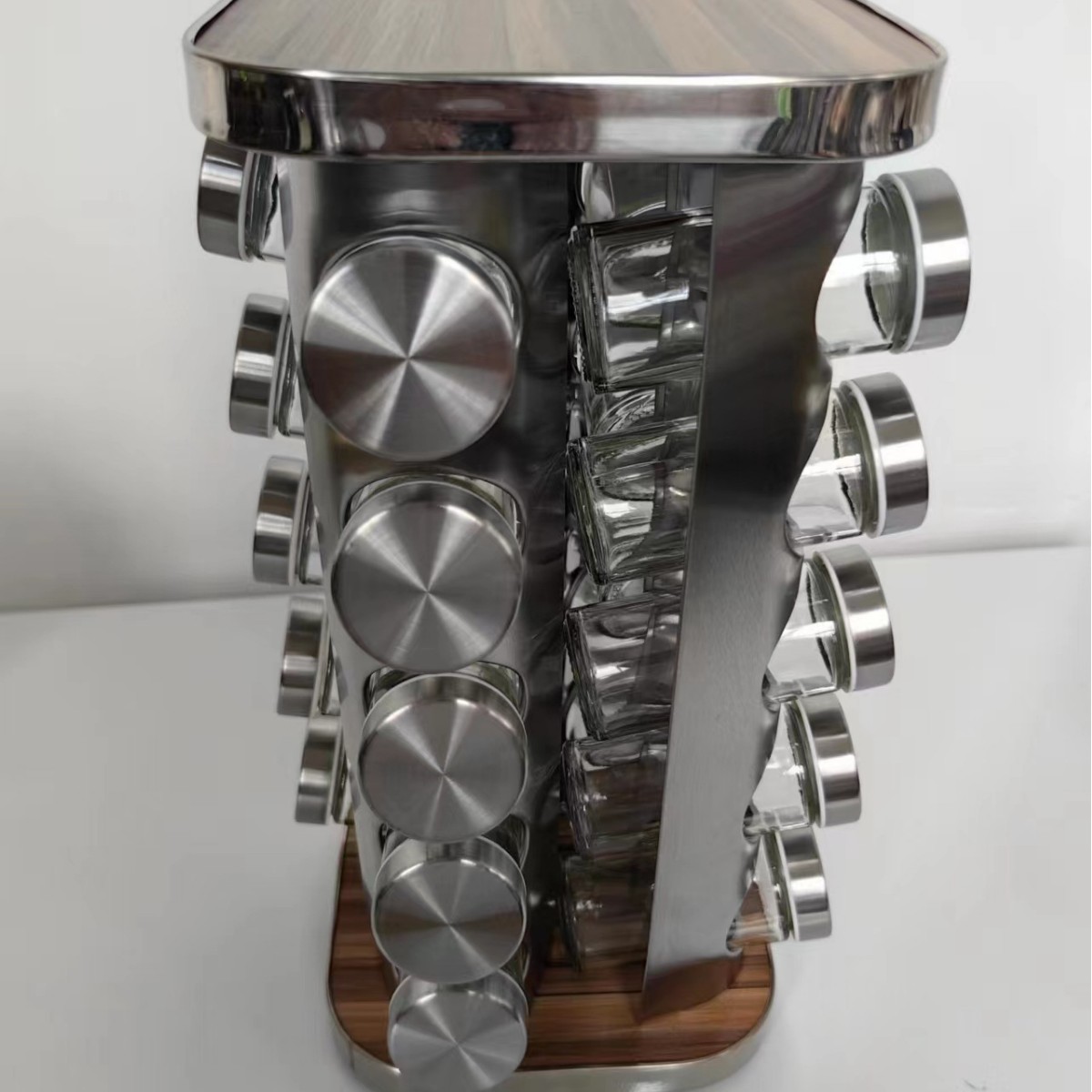 Juego de 12 Frascos de Vidrio para Condimentos con Soporte Giratorio, Cabeza Cuadrada Negra, Cabeza Redonda, Acero Inoxidable