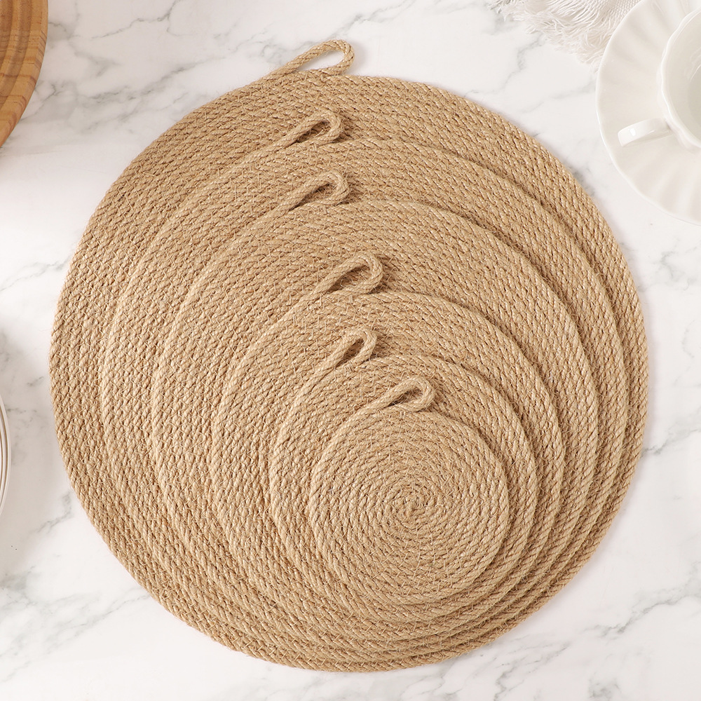 Yute natural tejido aislante de goma de seda natural alta sensación puede colgar en la pared con anillo almohadilla de mesa de comedor en la almohadilla de comedor occidental