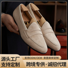 热销舒适英伦香槟乐福鞋夏季透气真皮软面一脚蹬休闲男士乐福鞋