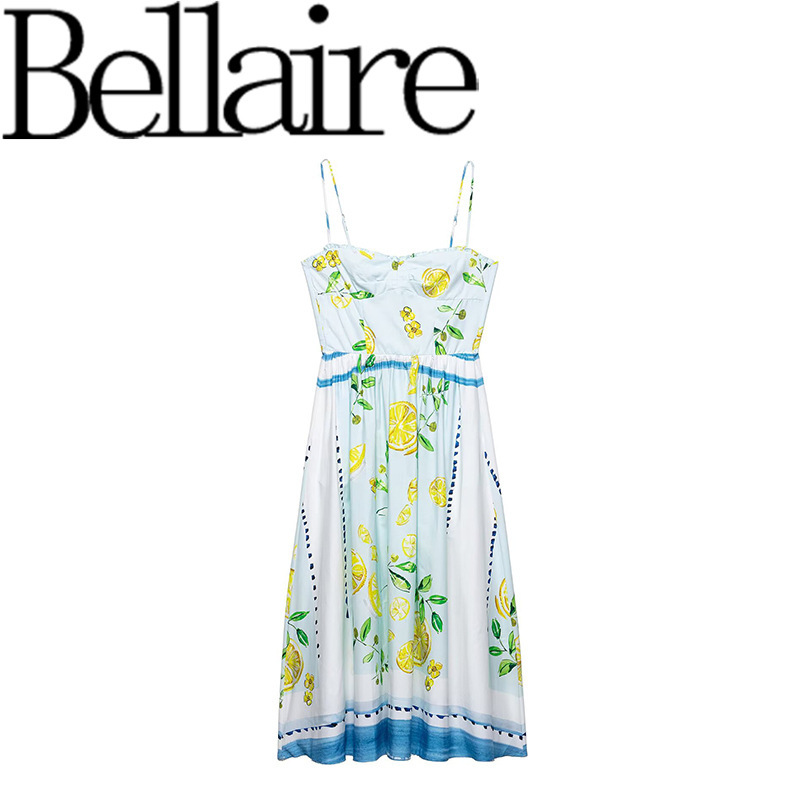 Za Foreign Trade Wholesale European and American Style French Women's Fashion Design Lemon Print Poplin Dress 3454347