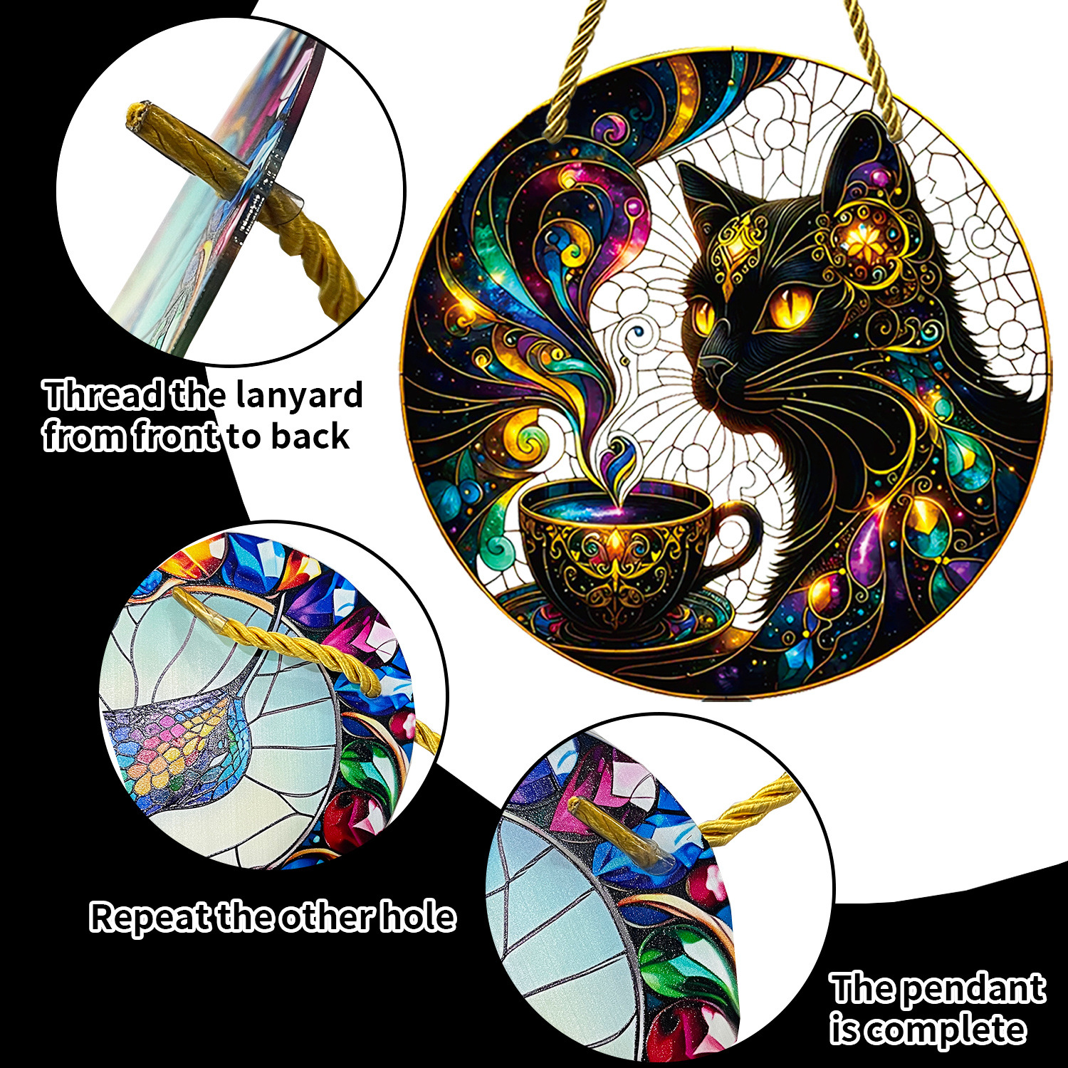 70g Weight pendant Home Textiles & Decor Type 1 Piece Quantity Indoor, Daily Occasion Acrylic Material Halloween Festival Moon, Cat Pattern Cute Style Handmade Craft Halloween Cute Moon Cat Acrylic Pendant 3