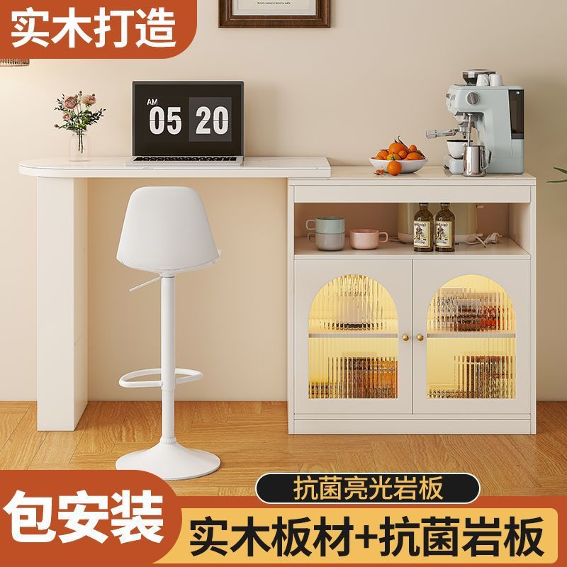 Rock Board Bar Table Household Living Room Middle Island Table Solid Wood Sideboard Cabinet Cream Style Small Apartment Balcony Partition Cabinet