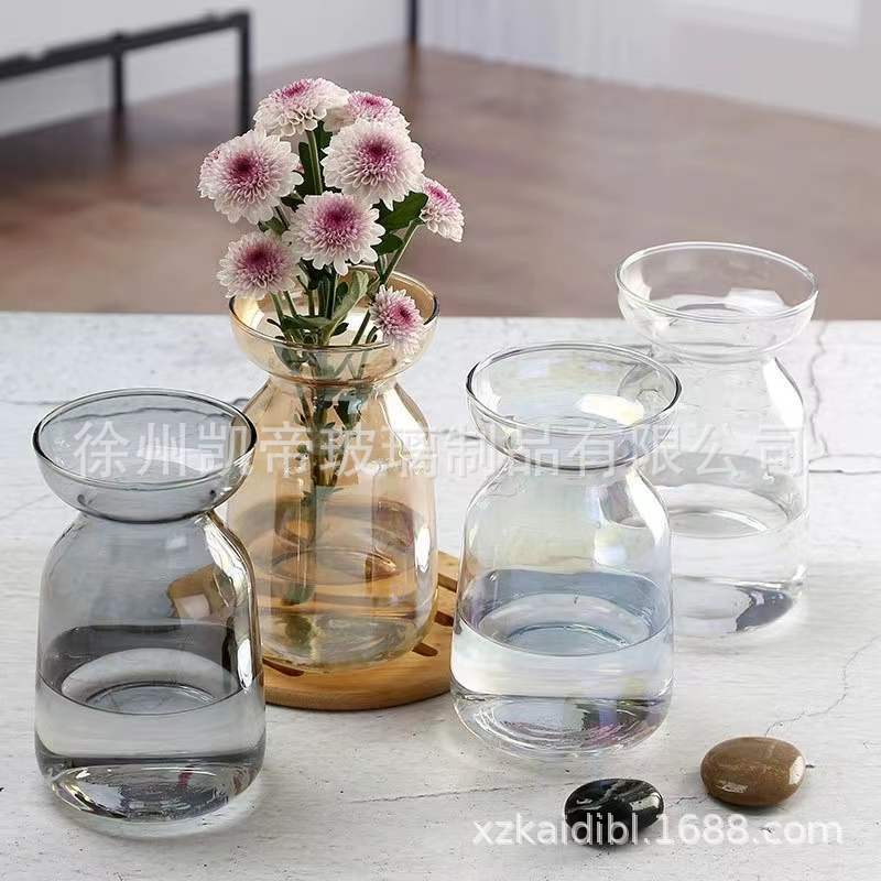 幻彩电镀玻璃香薰花瓶七彩玻璃插花花瓶人工吹制透明玻璃香薰花瓶