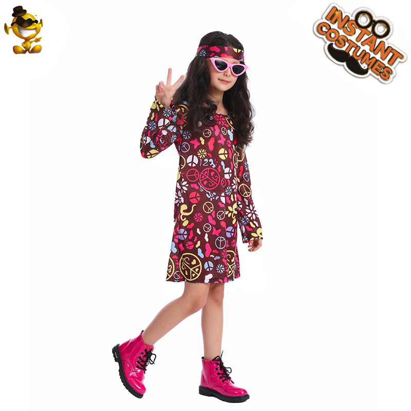 Ropa hippie para niñas y niños, falda hippie colorida retro estadounidense, distribución de ropa de actuación escénica al por mayor