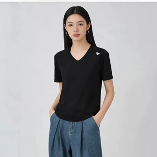 新款纯棉V领短袖t恤女2026春夏季宽松显瘦内搭短款上衣短袖t恤女