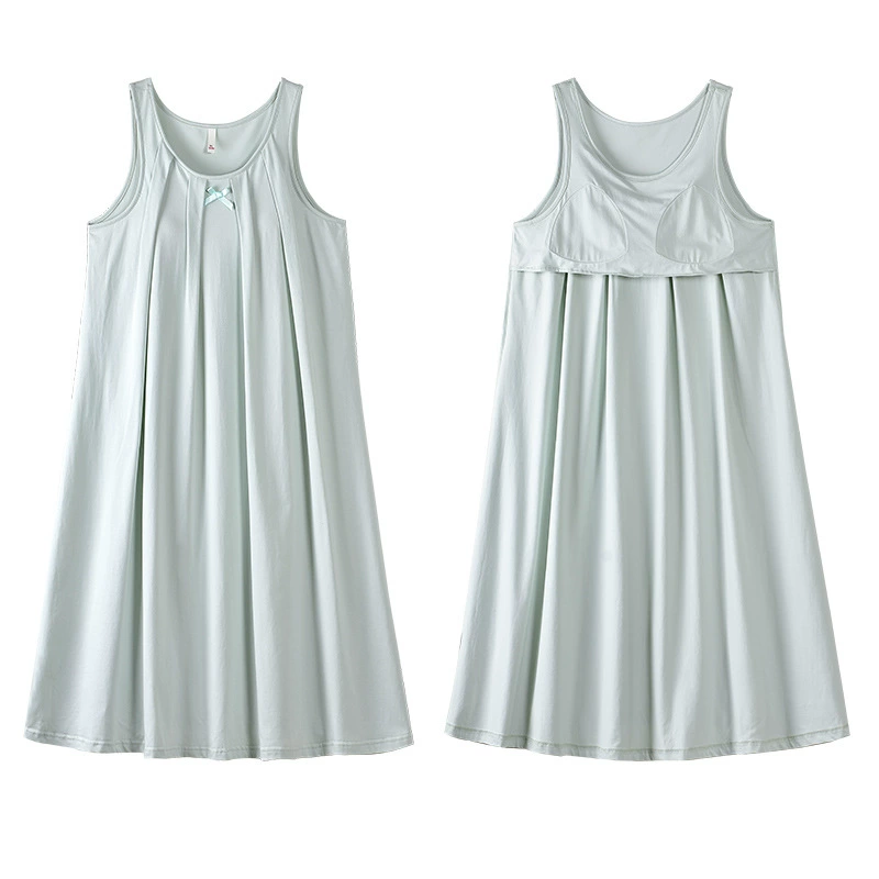 Summer cotton vest, pijama, thin long top with cups, mid-length