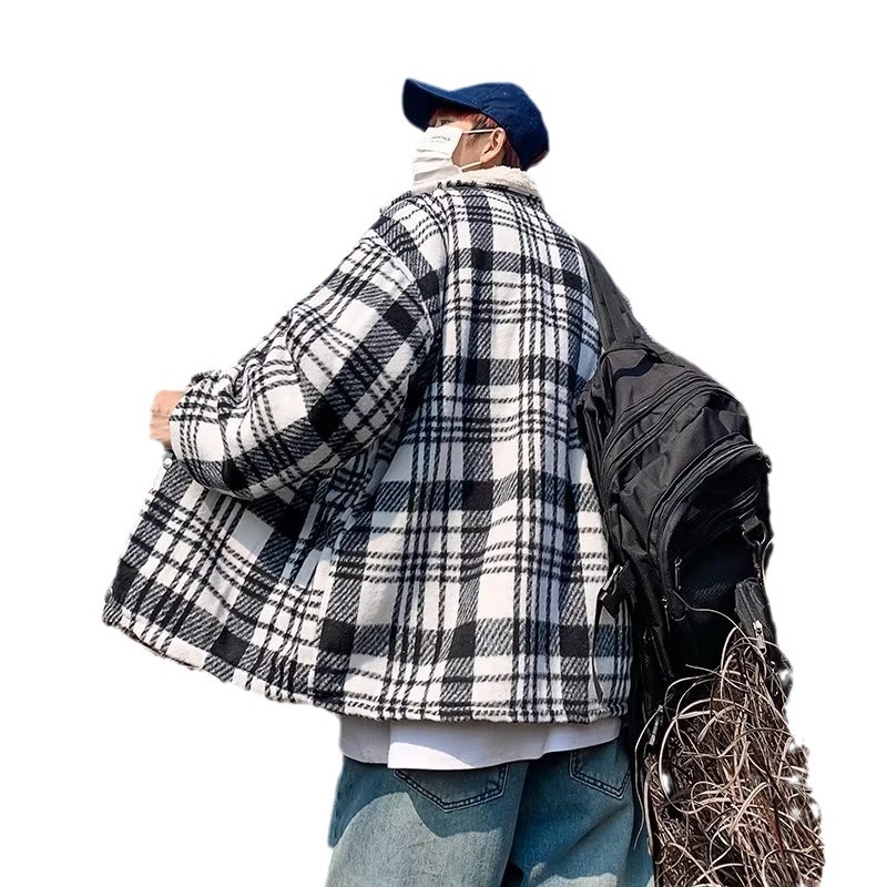 Chaqueta de lana a cuadros de otoño e invierno de todo fósforo para hombres, chaqueta corta retro casual, hermosa y suelta, chaqueta estilo Hong Kong de la marca de moda ins