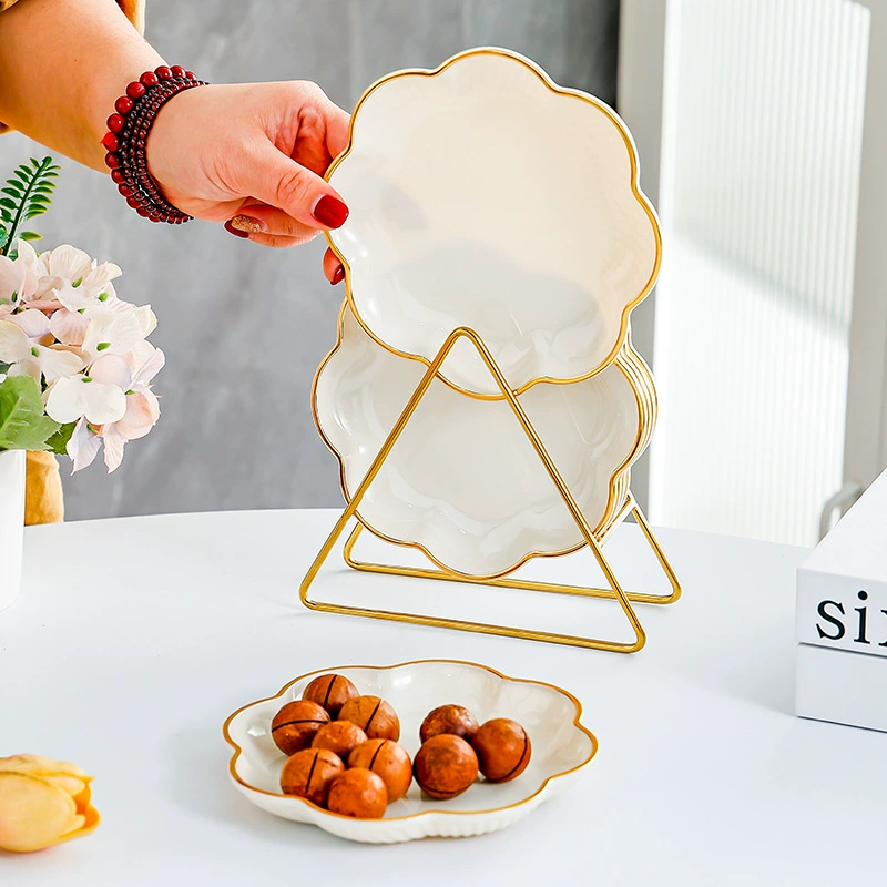 Чашка-филигрань из bone china с цветочным рисунком (Tuchi), тарелки-под snack-товары с золотым ободком, один набор или 4/6 шт с подставкой