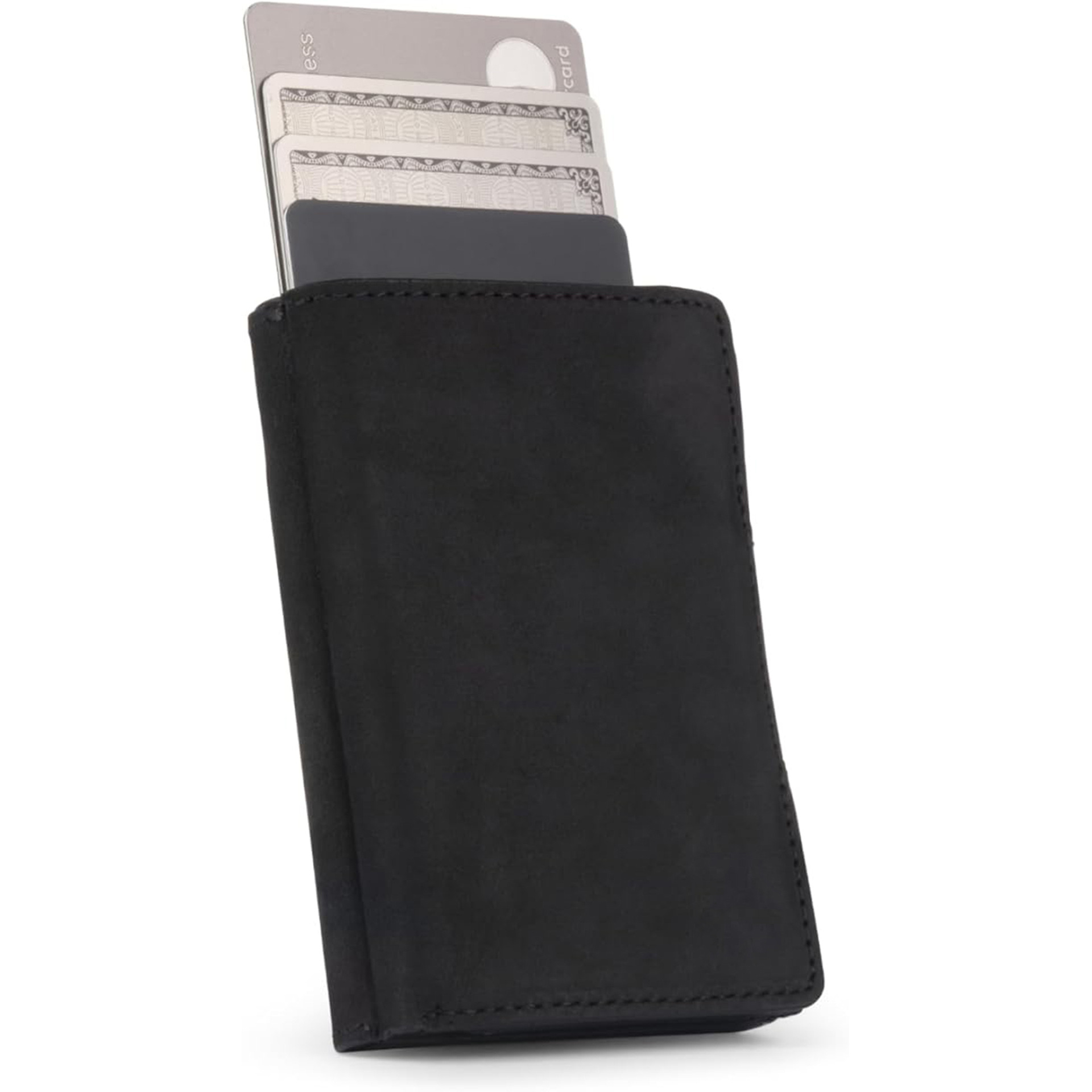 Amazon Crazy Horse Skin Hombre Cartera de tarjeta de resorte automática RFID cepillo antirrobo multi-tarjeta bolsa de tarjeta de cuero