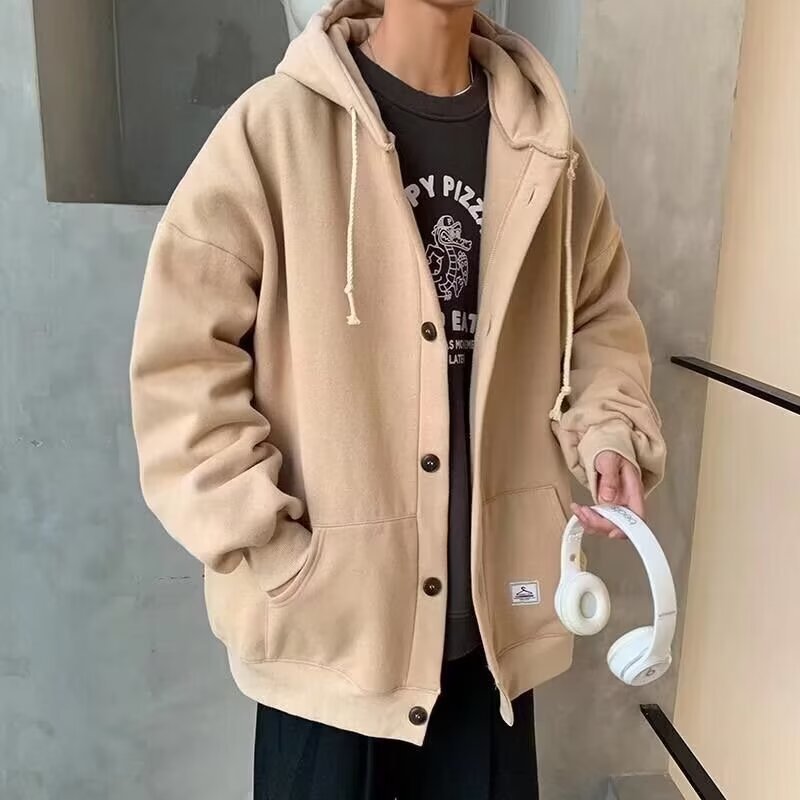 홍콩 스타일 레트로 전국 패션 스웨터 남성 봄과 가을 단색 간단한 캐주얼 버튼 카디건 느슨한 스포츠 재킷 코트