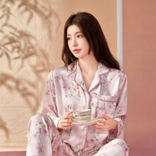 2026夏季冰丝印花长袖睡衣女母亲节送妈妈家居服套装