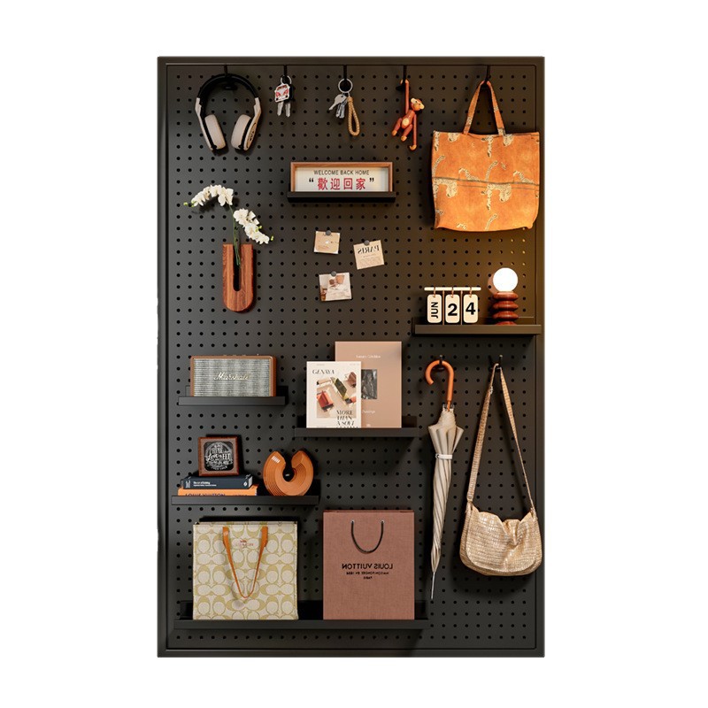 Tablero de agujero de metal, estante de pared, entrada, colgante de pared, decoración de almacenamiento, estante de exhibición de sala de estar de estilo antiguo