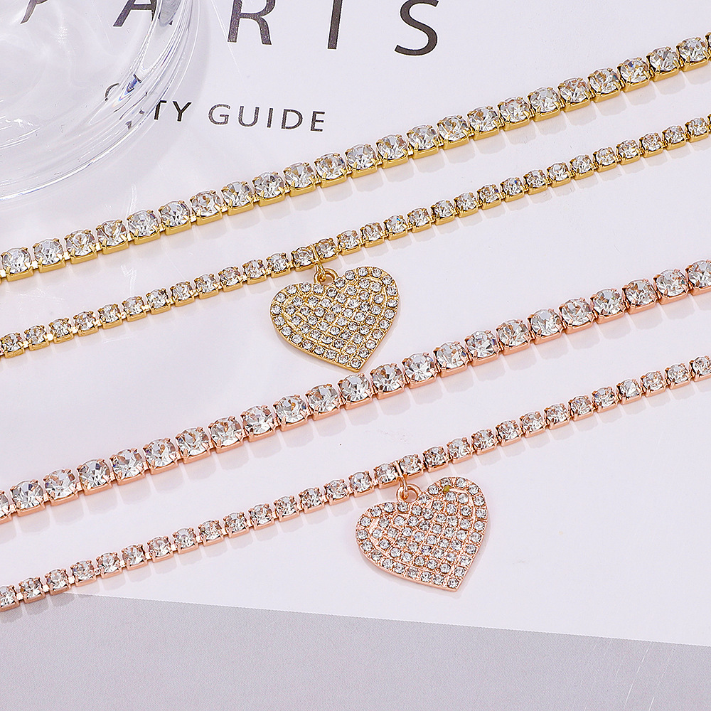 Anklet Classification 1 Set Quantity Wholesale Jewelry Elegant Retro Heart Shape Alloy Rhinestones Anklet