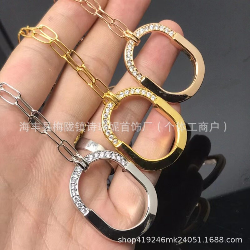 T家精工版轻奢锁头半钻项链女镀18K玫瑰金高级网红气质锁骨链代发|undefined