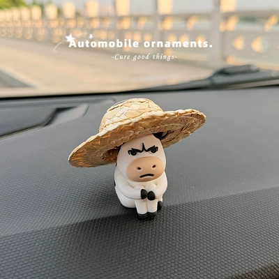 Car ornaments – Ornament Gift - single-pack-straw-hat-cow-includes-damage-free-adhesive