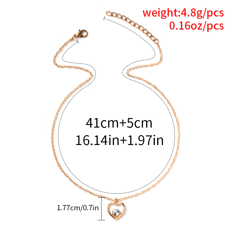 simple love pendant necklace fashion alloy inlaid rhinestone sweater chain necklace