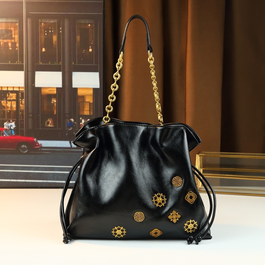 Summer New Arrival High-End Women's Shoulder Bag Drawstring Pleated Small Bucket Handbag Niche Style For Summer_voghion.com