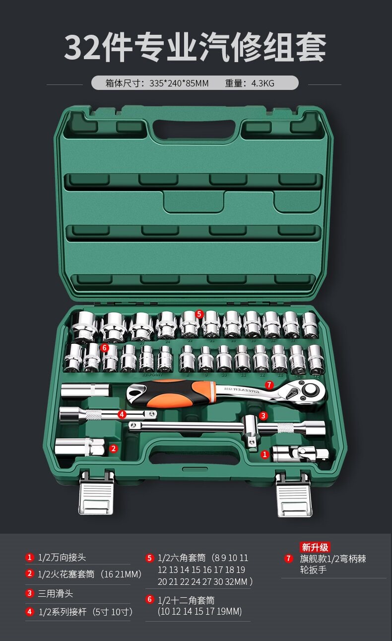 Suitable for Green Forest Auto Repair Tool Set, ratchet quick socket wrench, car maintenance, motorcycle maintenance