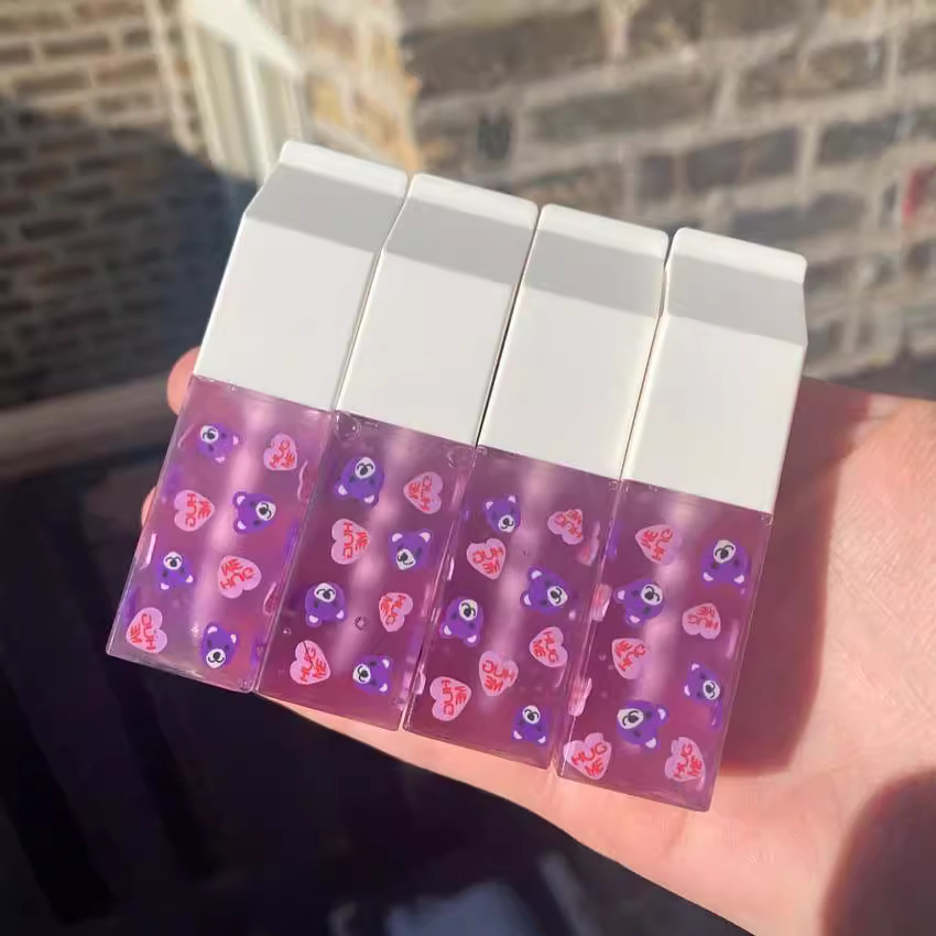 Comercio exterior transfronterizo niños esmalte labial para niños colorido esmalte labial para osos gatitos lindos caja de leche esmalte labial