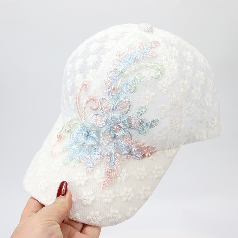 Korean Style Summer Lace Flower Cap Women's Sunshade Baseball Cap Cross-border Showing Face Small Hollow Breathable Cap